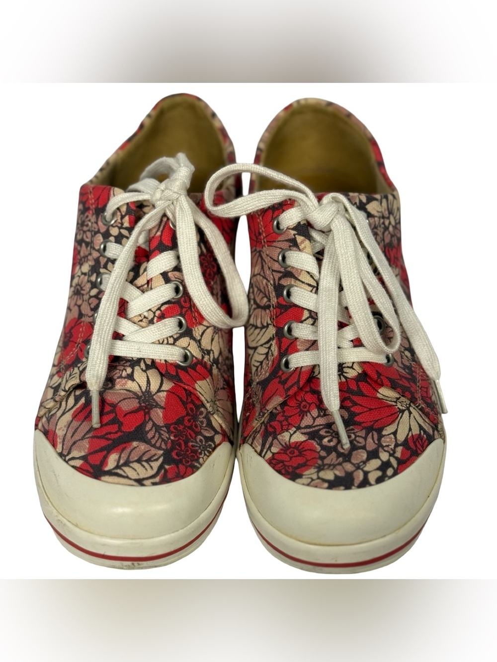 Dansko Veda Vegan Red Pink Floral Lace Up Clogs Sneakers Size 39 US 8 8.5